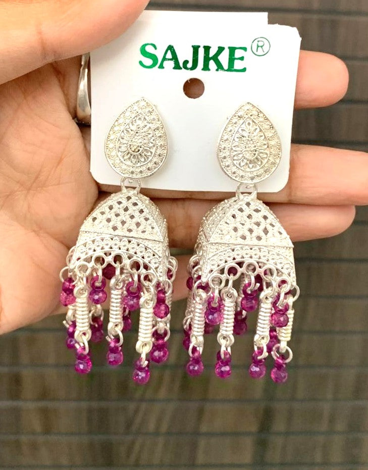 Blue Beaded Jhumka