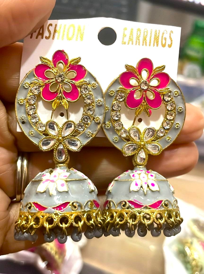 Floral Enamel Statement Jhumka