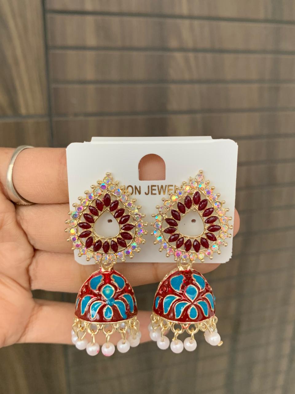 Stone Studded Enamel Jhumka