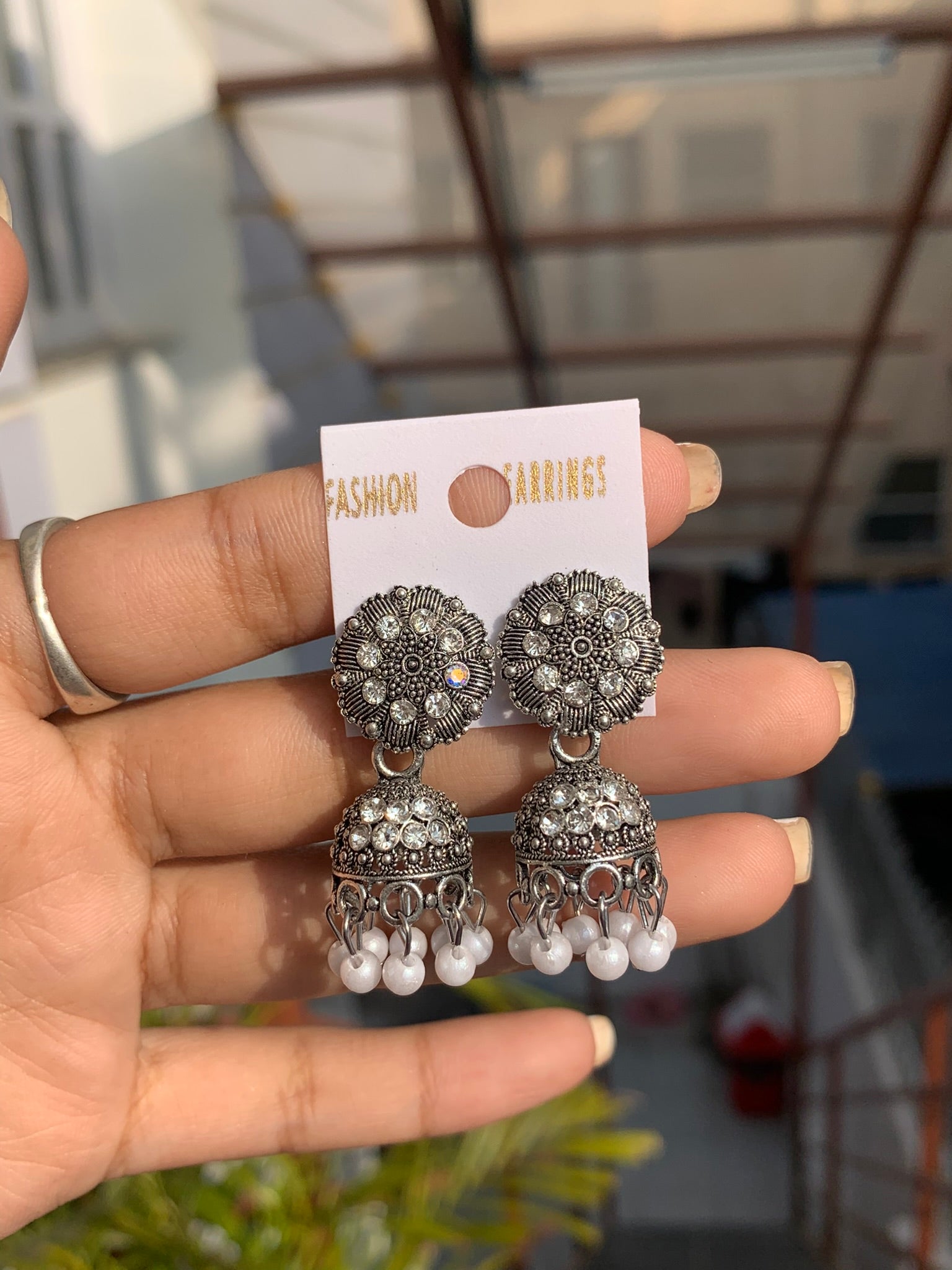 Floral Oxidized Jhumka