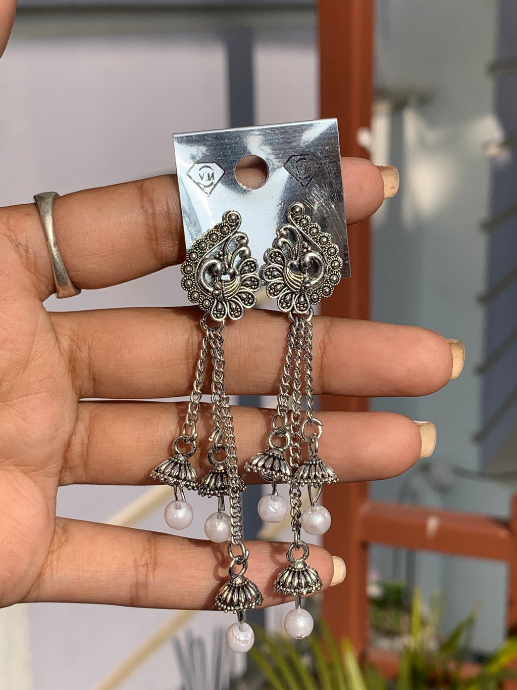 Peacock Chain Tassel Earrings
