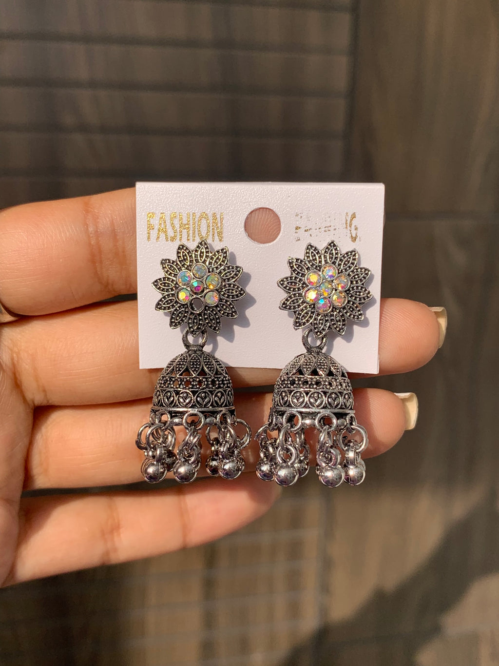 Floral Oxidized Jhumka