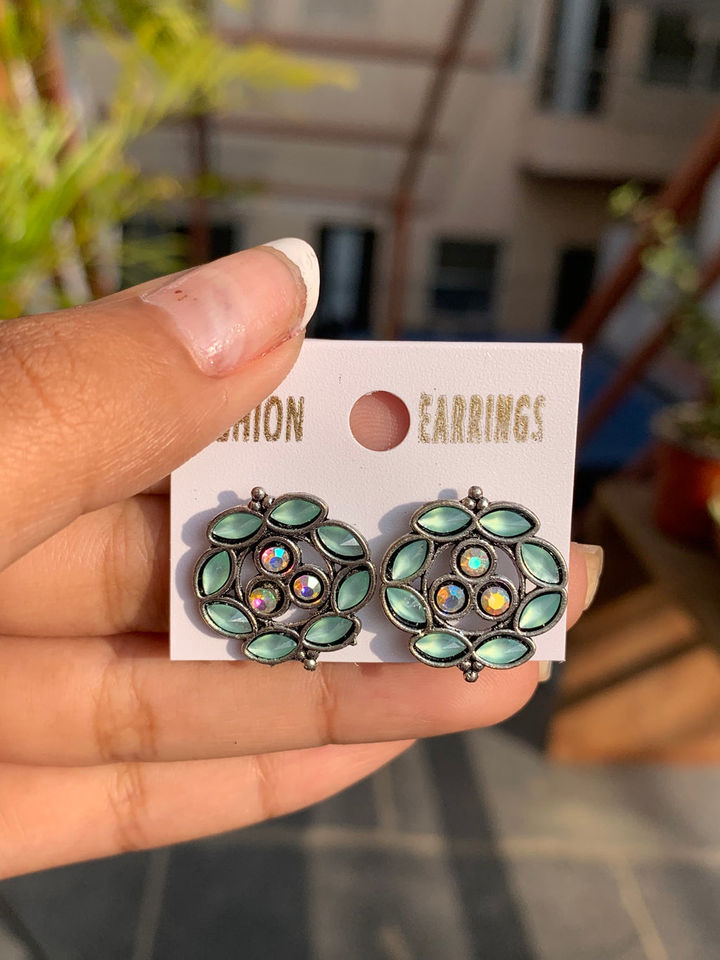 Floral Stone Stud Earrings