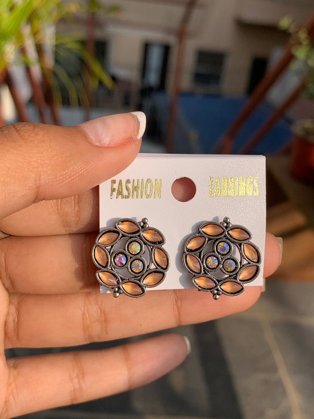 Floral Stone Stud Earrings