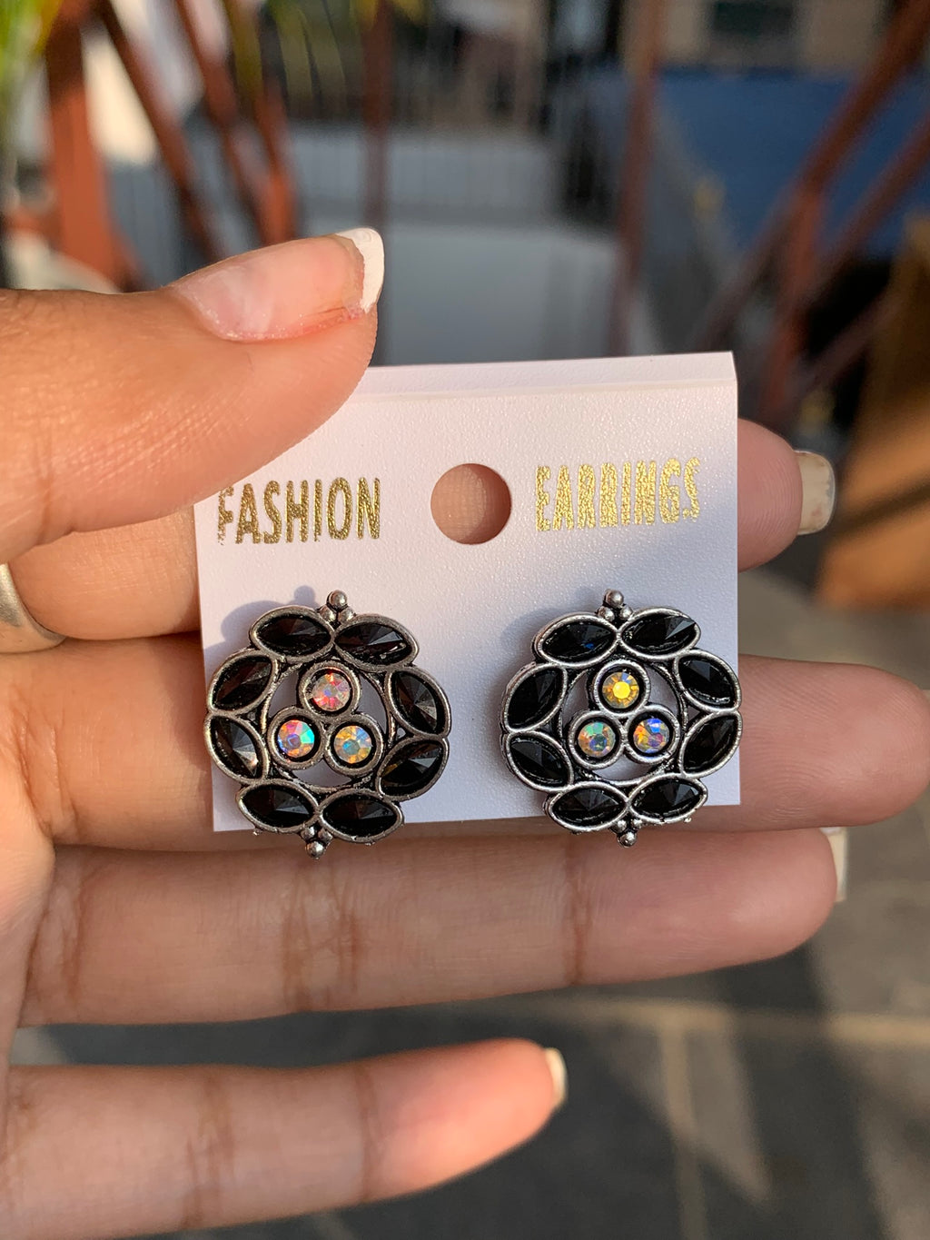 Floral Stone Stud Earrings