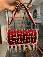 Velvet Pearl Fringe Clutch
