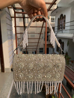 Ivory Pearl Swirl Fringe Bag