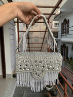 Crystal Pearl Fringe Clutch