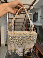 Crystal Pearl Fringe Clutch