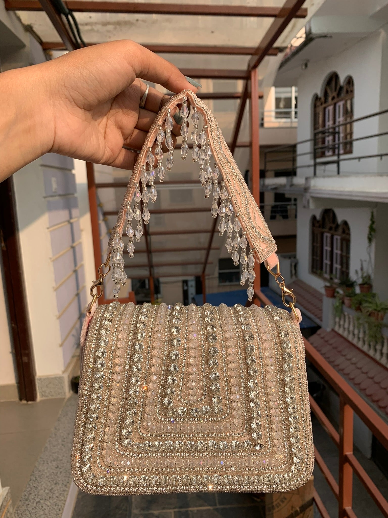 Blush Crystal Glam Shoulder Bag