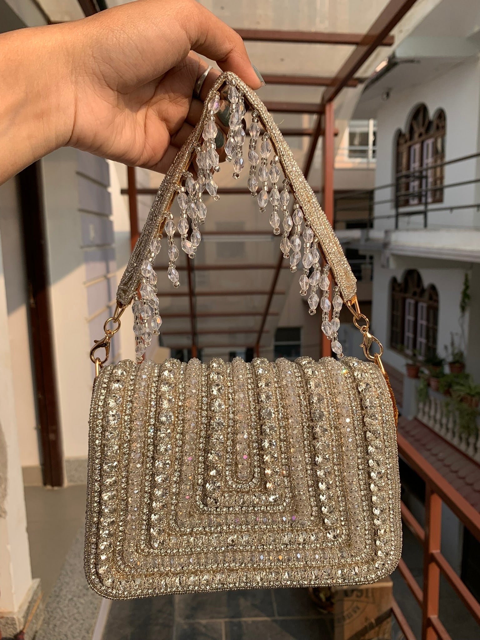 Blush Crystal Glam Shoulder Bag