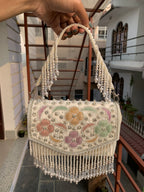 Pastel Floral Pearl Fringe Bag