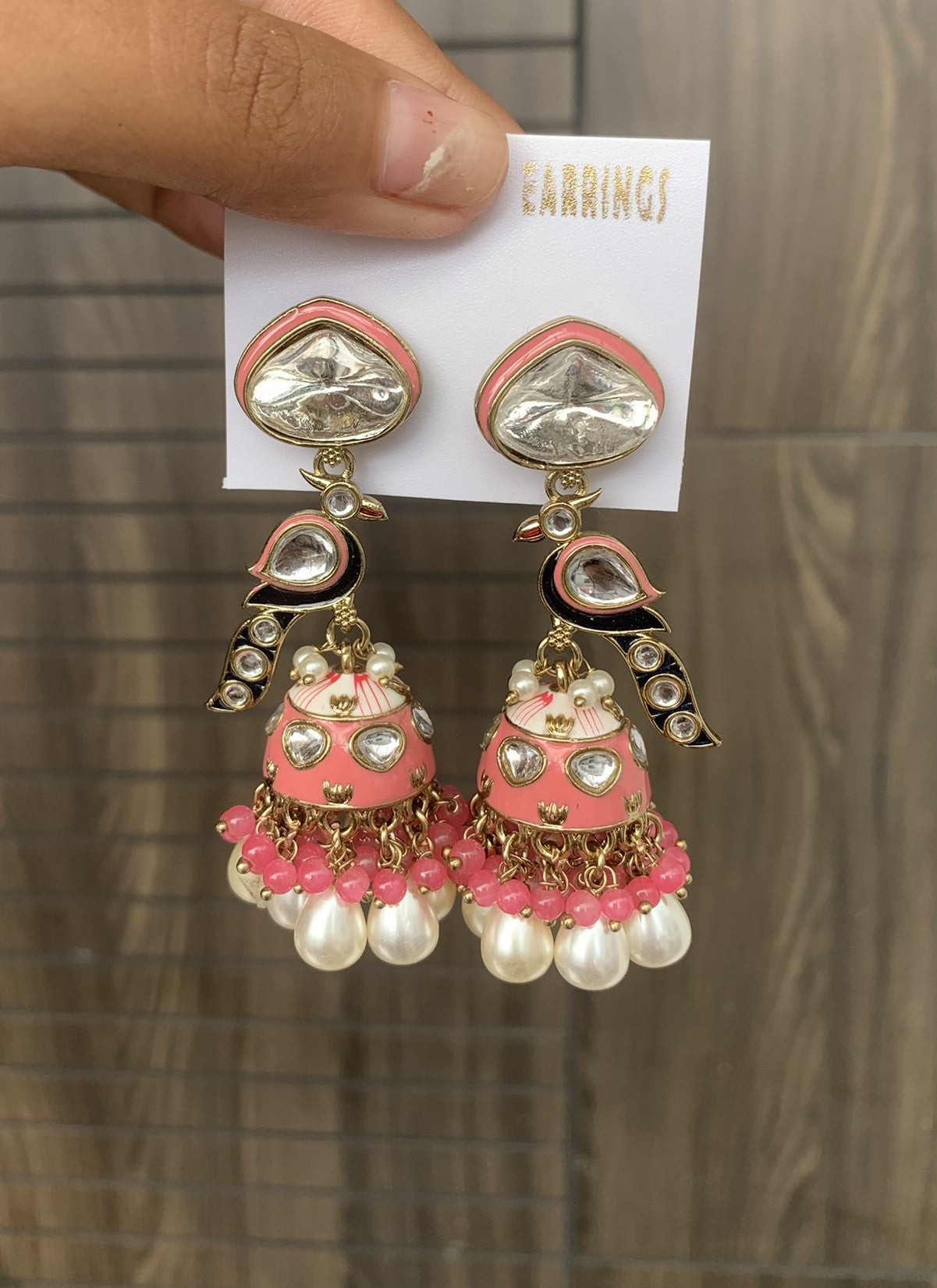 Peacock Kundan Pearl Jhumka
