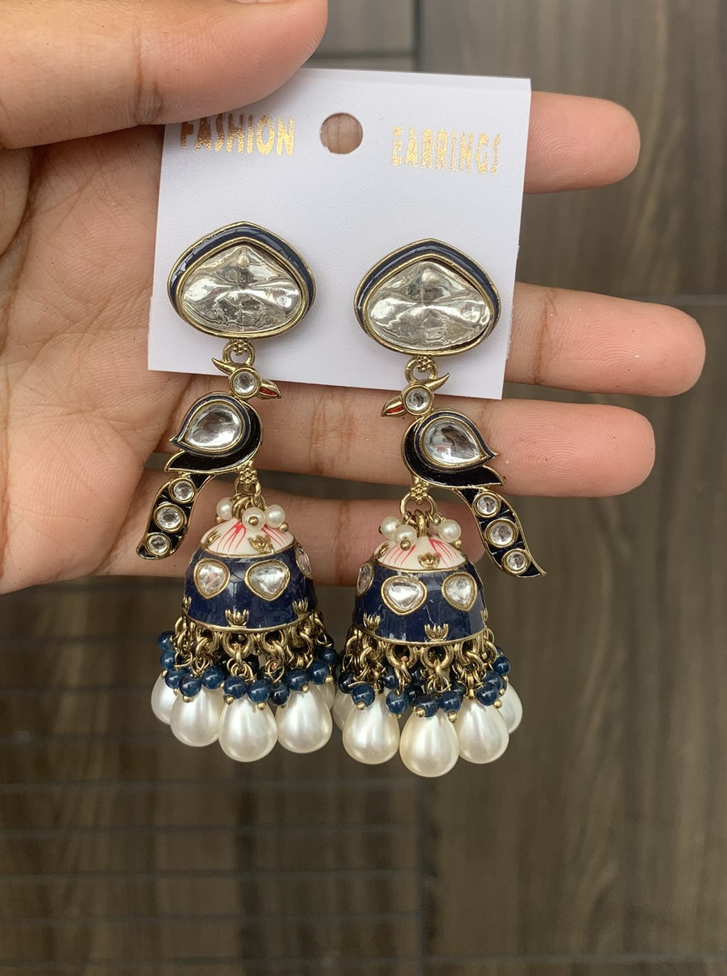 Peacock Kundan Pearl Jhumka