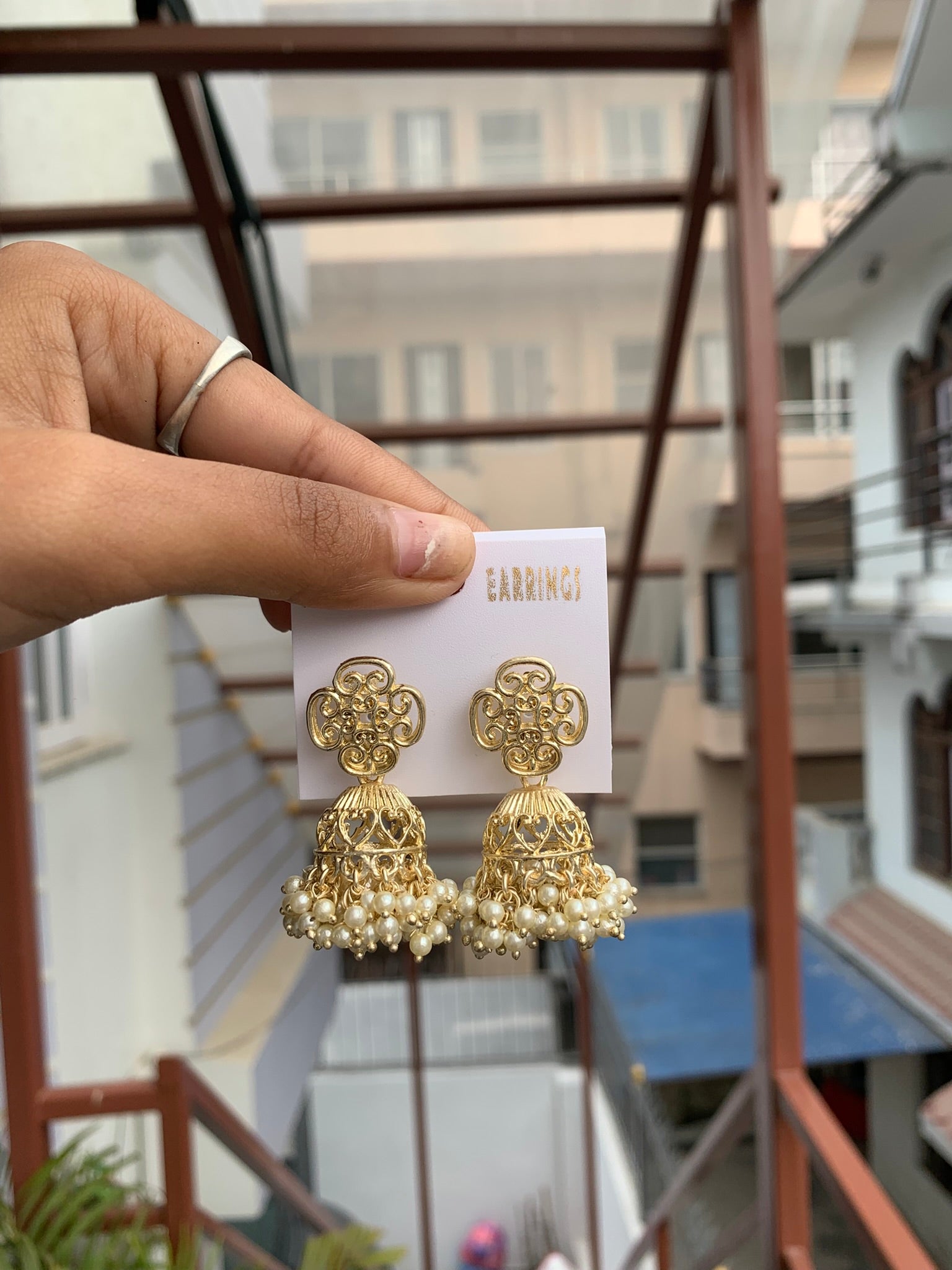Filigree Dome Pearl Jhumka