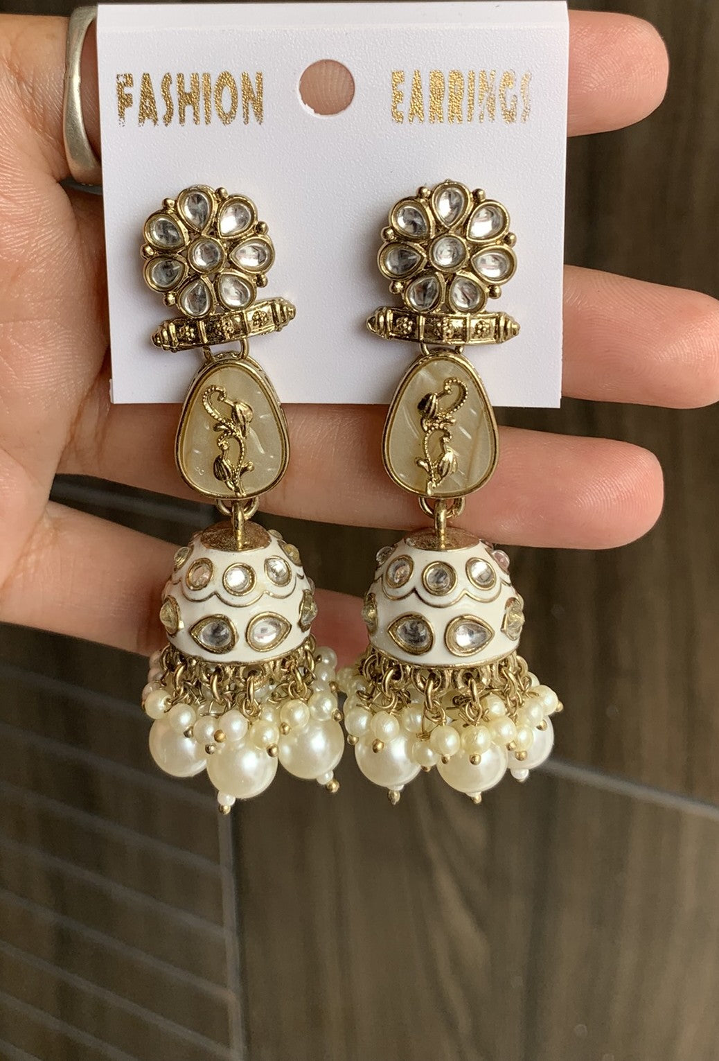 Floral Motif Pearl Jhumka