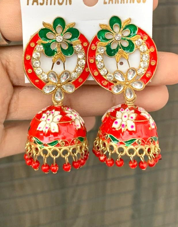 Floral Enamel Statement Jhumka