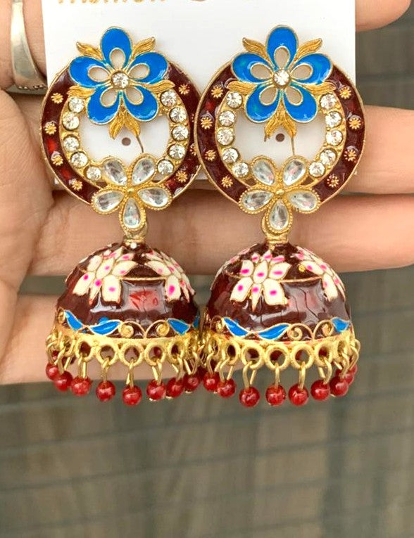 Floral Enamel Statement Jhumka