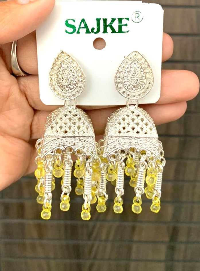 Blue Beaded Jhumka