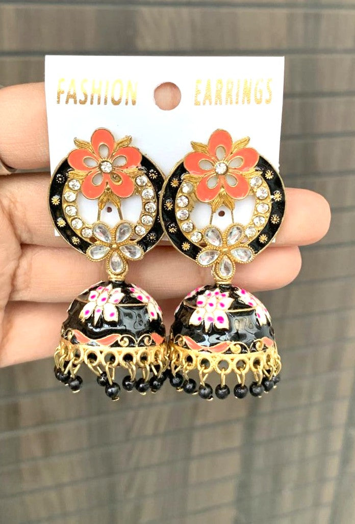 Floral Enamel Statement Jhumka