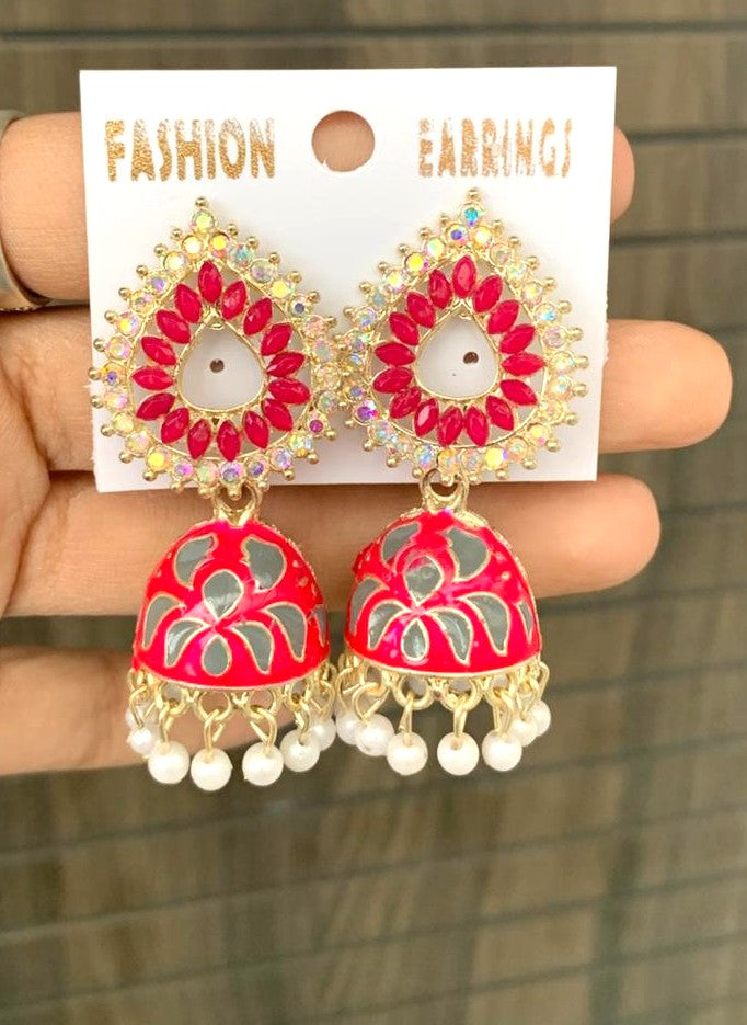 Stone Studded Enamel Jhumka
