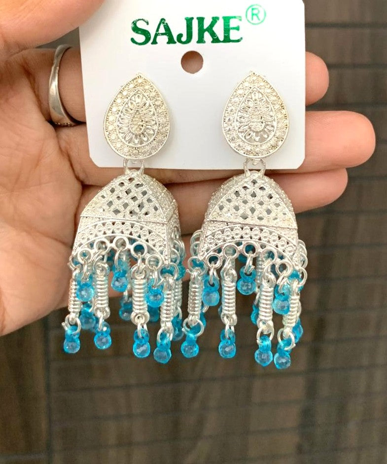 Blue Beaded Jhumka