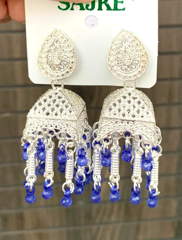 Blue Beaded Jhumka
