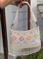 Pastel Floral Pearl Fringe Bag