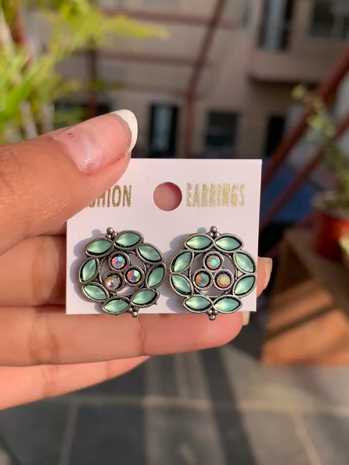 Floral Stone Stud Earrings
