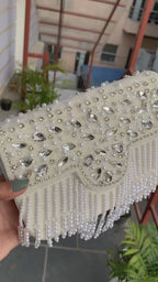 Crystal Pearl Fringe Clutch