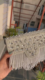 Crystal Pearl Fringe Clutch
