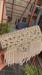 Crystal Pearl Fringe Clutch
