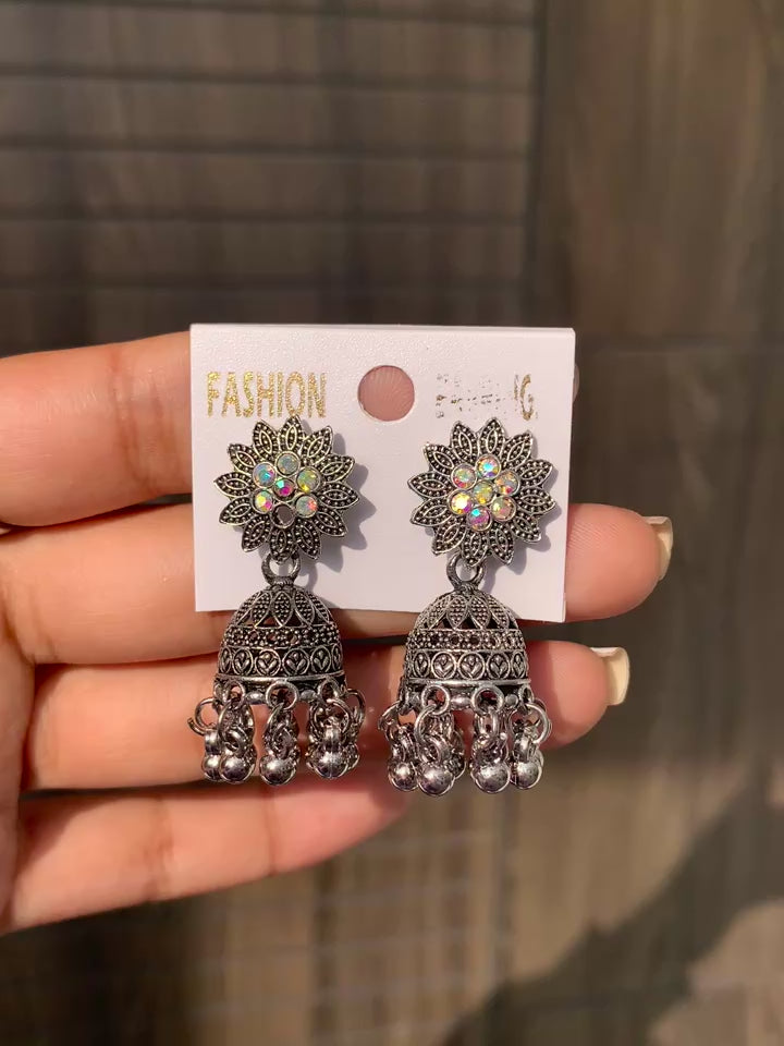 Floral Oxidized Jhumka