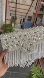 Crystal Pearl Fringe Clutch