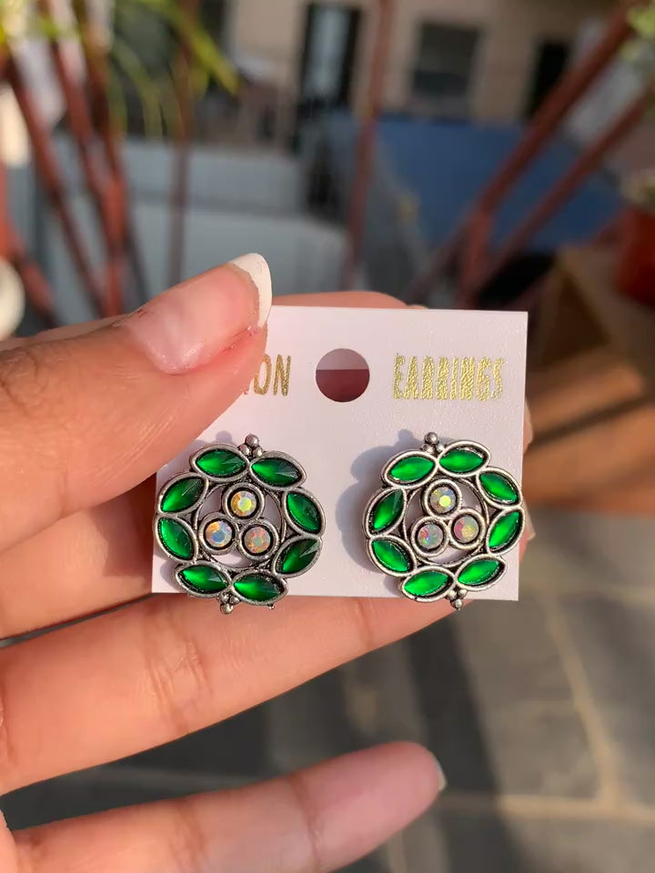 Floral Stone Stud Earrings