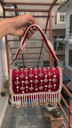 Velvet Pearl Fringe Clutch