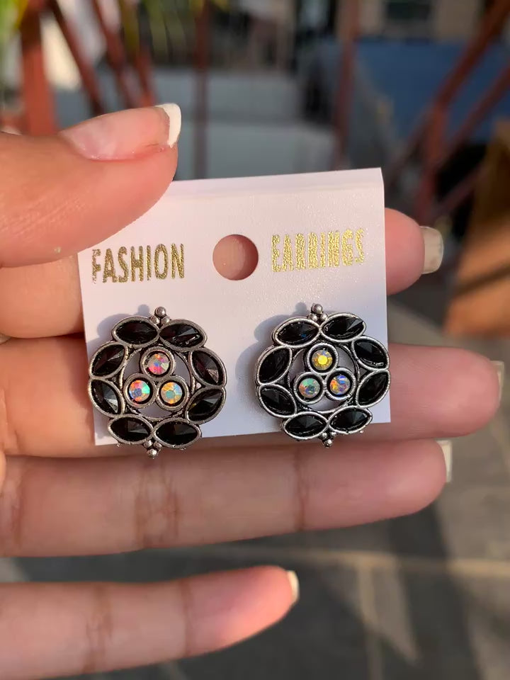 Floral Stone Stud Earrings