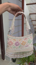 Pastel Floral Pearl Fringe Bag