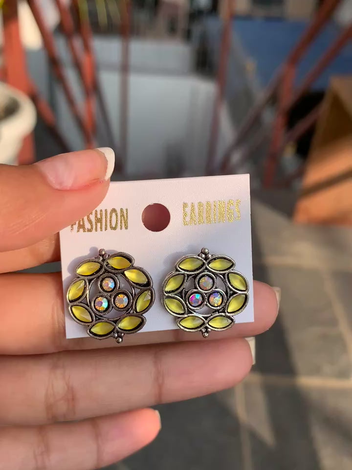 Floral Stone Stud Earrings