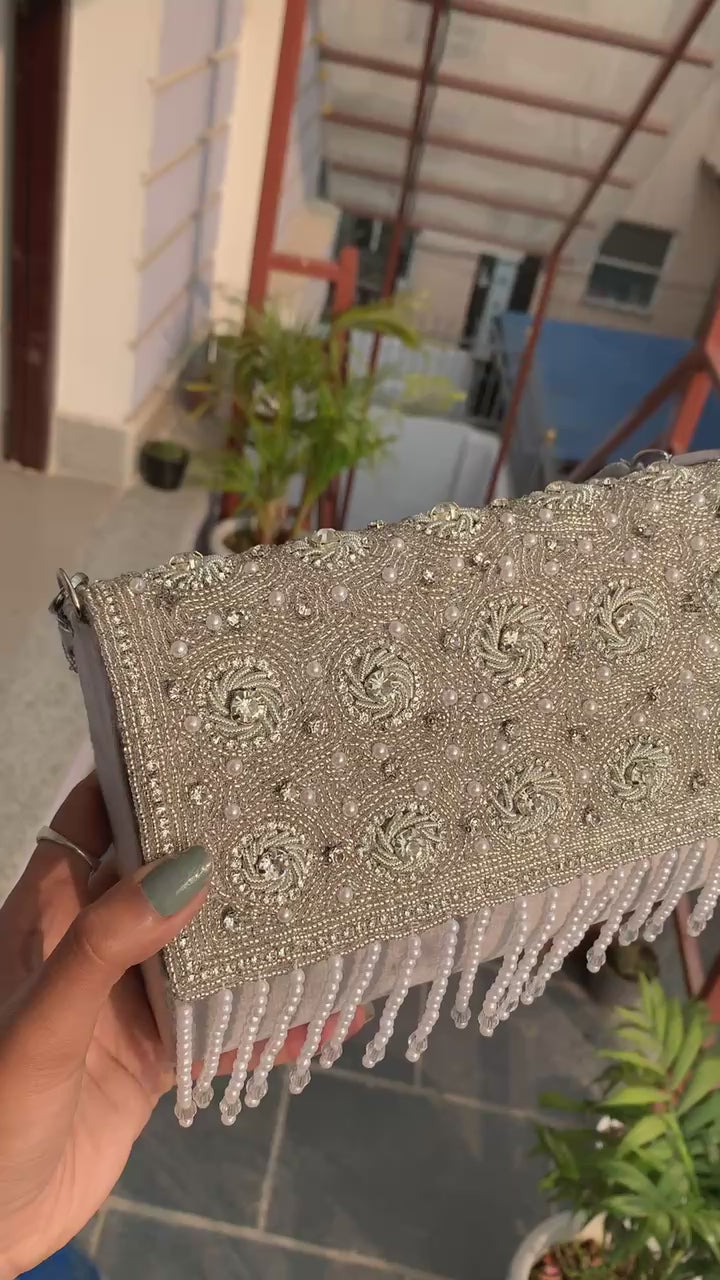 Ivory Pearl Swirl Fringe Bag