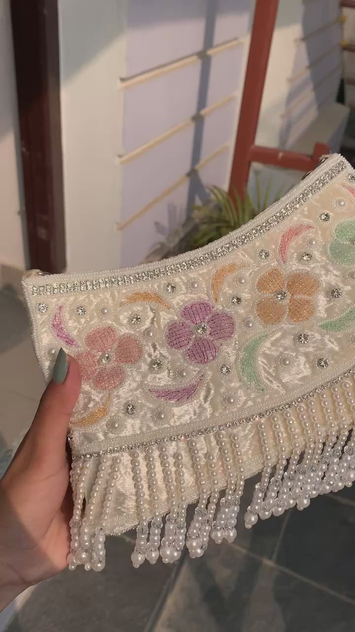 Pastel Floral Pearl Fringe Bag