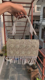 Ivory Pearl Swirl Fringe Bag