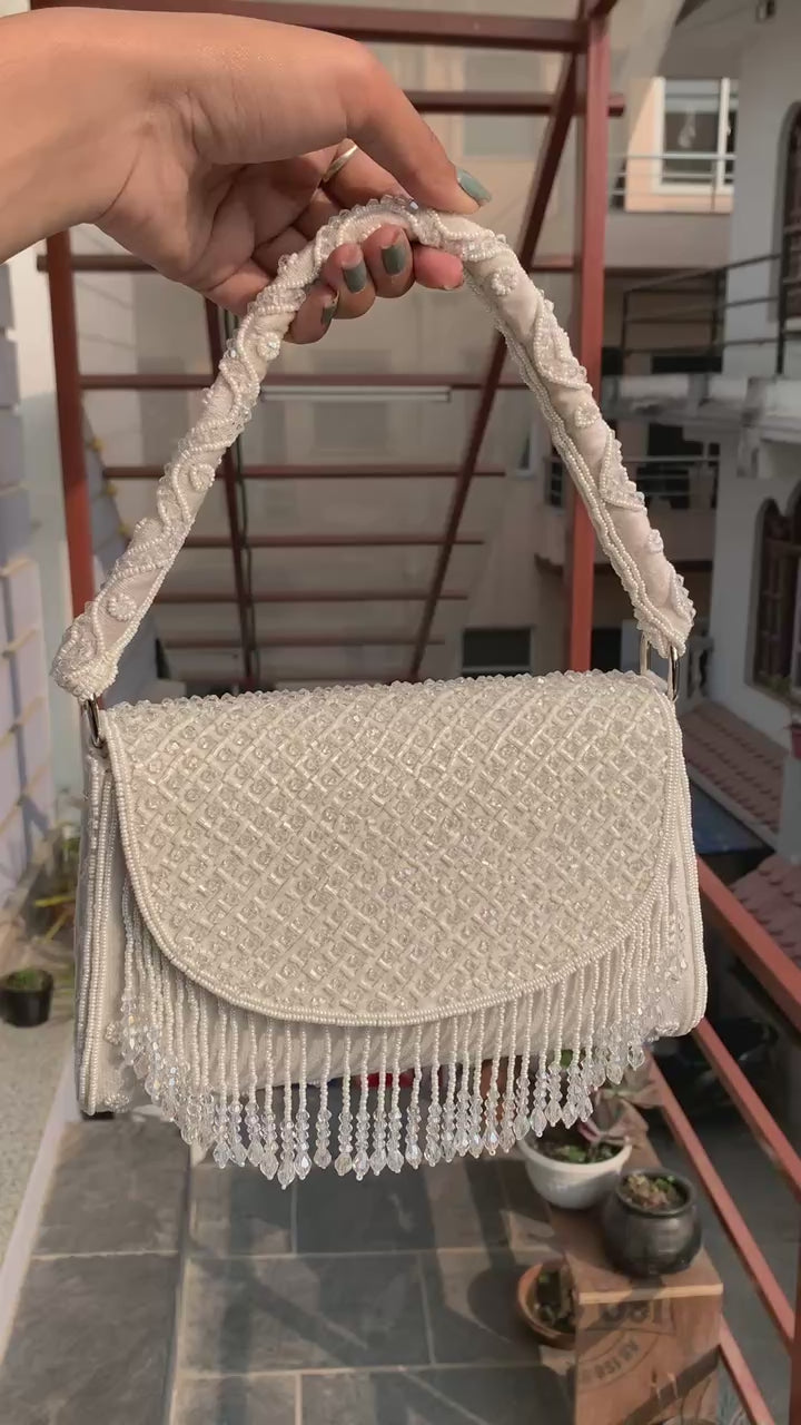Elegant White Fringe Handbag