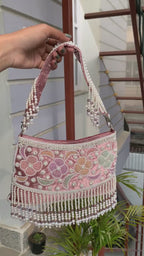 Pastel Floral Pearl Fringe Bag