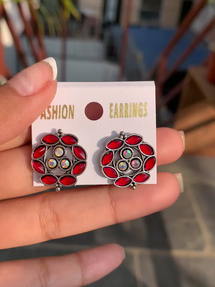 Floral Stone Stud Earrings