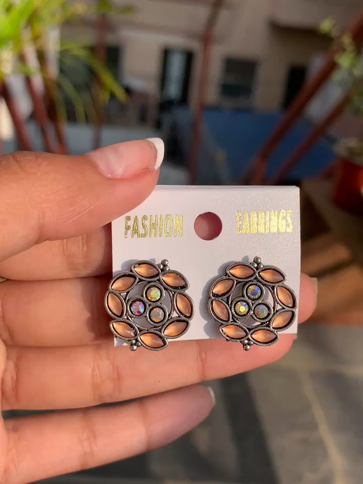Floral Stone Stud Earrings