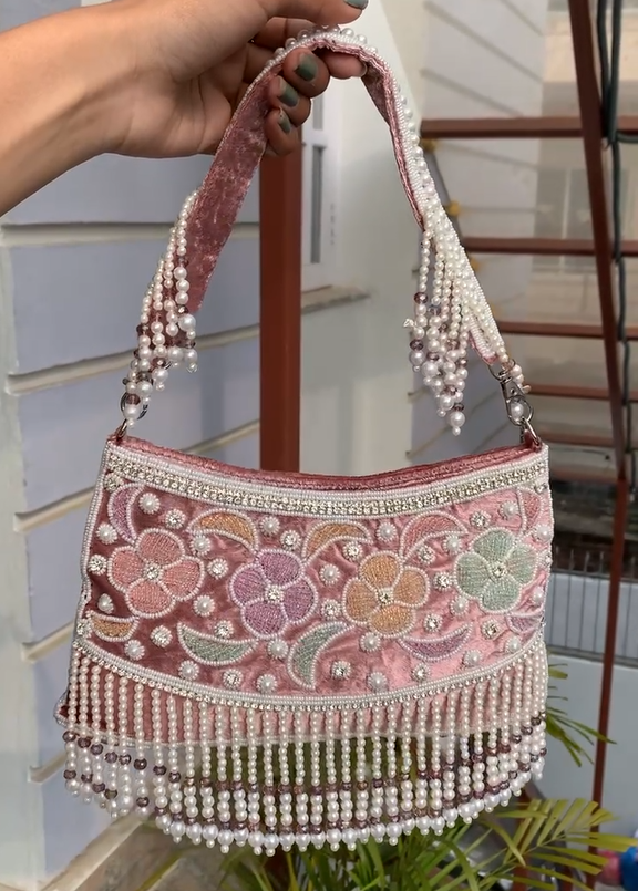 Pastel Floral Pearl Fringe Bag