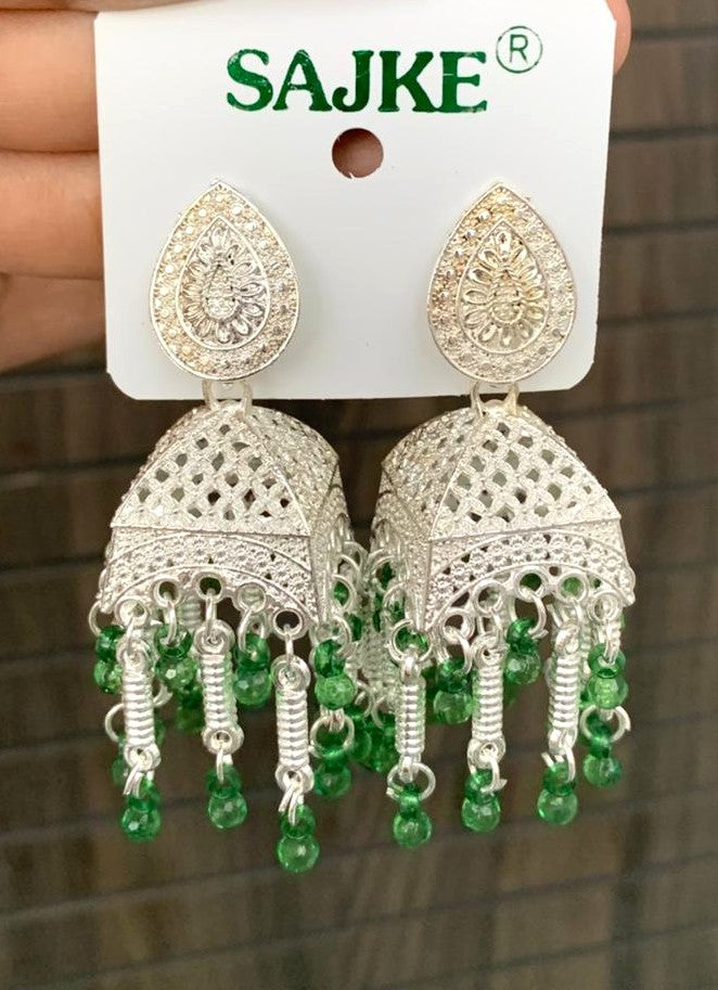 Blue Beaded Jhumka